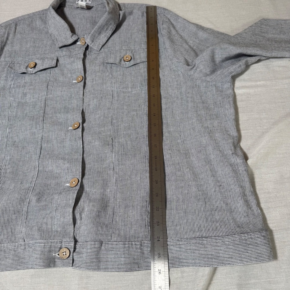 d-a-s-h Boxy Utility Linen Rayon Pinstripe Trucker Jacket 2X Blue White - Picture 10 of 11